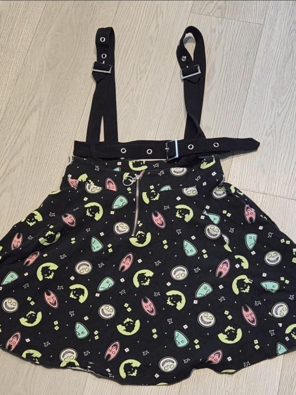 Disney Black Skirt with Neon Moon & Mask Print and Removable Straps